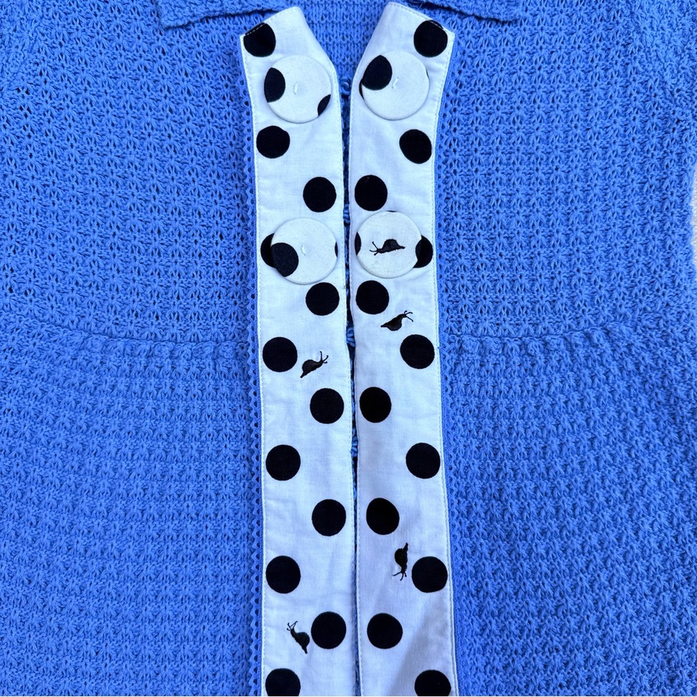 Anthropologie MOTH Blue Knit Short Sleeve Top Polka Dot Collared Snails S - Picture 2 of 7